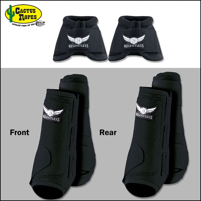 Black Cactus Ropes Trevor Brazile Relentless Front Rear Sport Bell Boot 6 Pack Horse Leg Small Medium Large