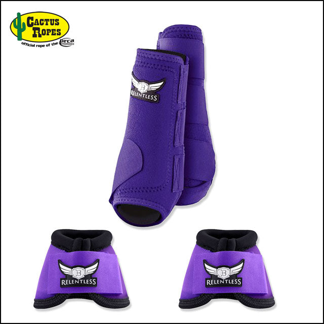 Purple Cactus Ropes Trevor Brazile Relentless 2 Front Sport Boot 2 Bell Boot Value Pack Horse Leg Small Medium Large