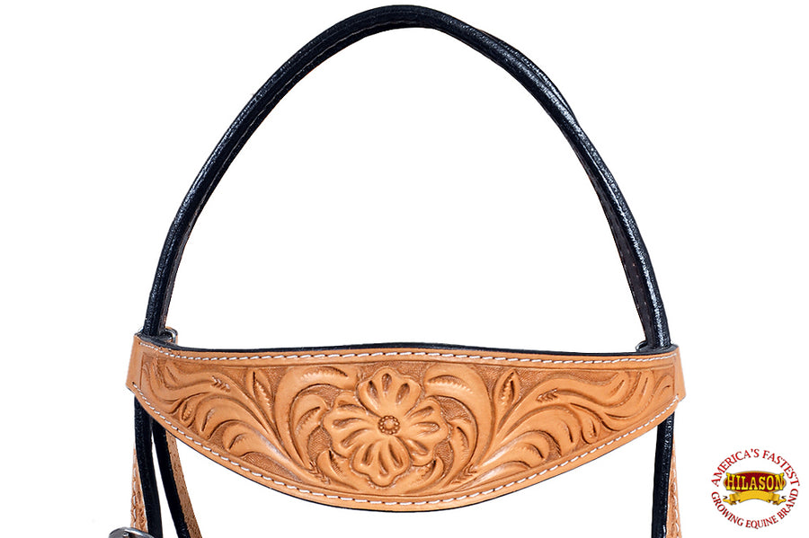 Hilason Western American Leather Horse Headstall Tan Floral Hand Carved