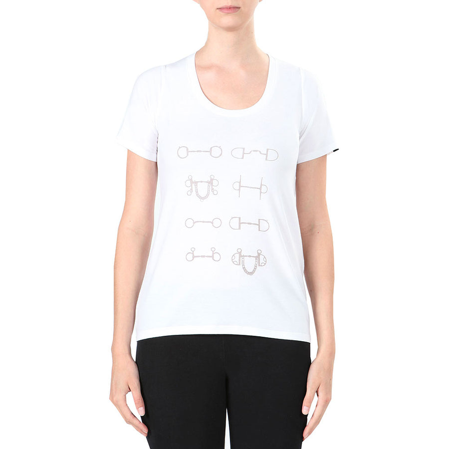 Small Irideon Womens Bits Swing Cotton Fitted Tee Shirt White – by Hilason – Cowboy and equestrian accessories