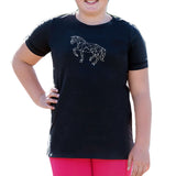 Small Irideon Kids Celestial Horse Printed Swing Cotton Fitted Tee Shirt Black
