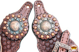 Hilason Western Leather Spur Straps Copper With Studs And Concho