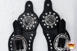 Hilason Western Leather Spur Straps Black With Studs And Concho