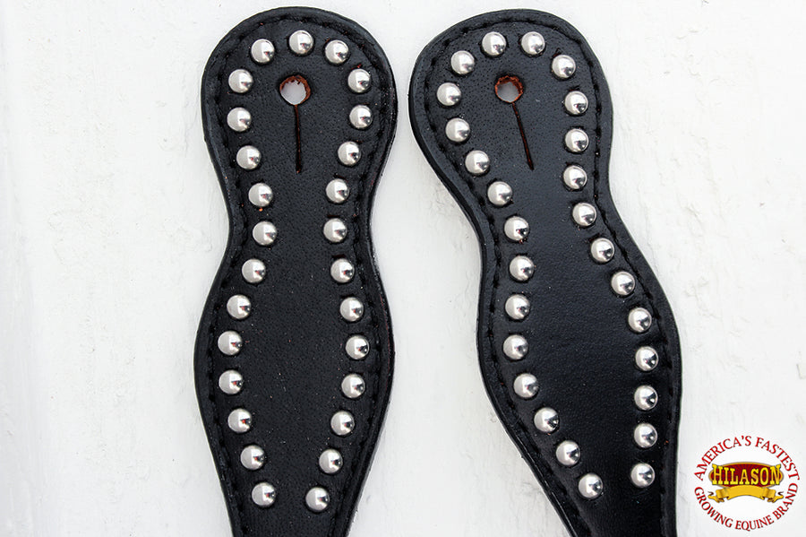 Hilason Western Leather Spur Straps Black With Studs And Concho