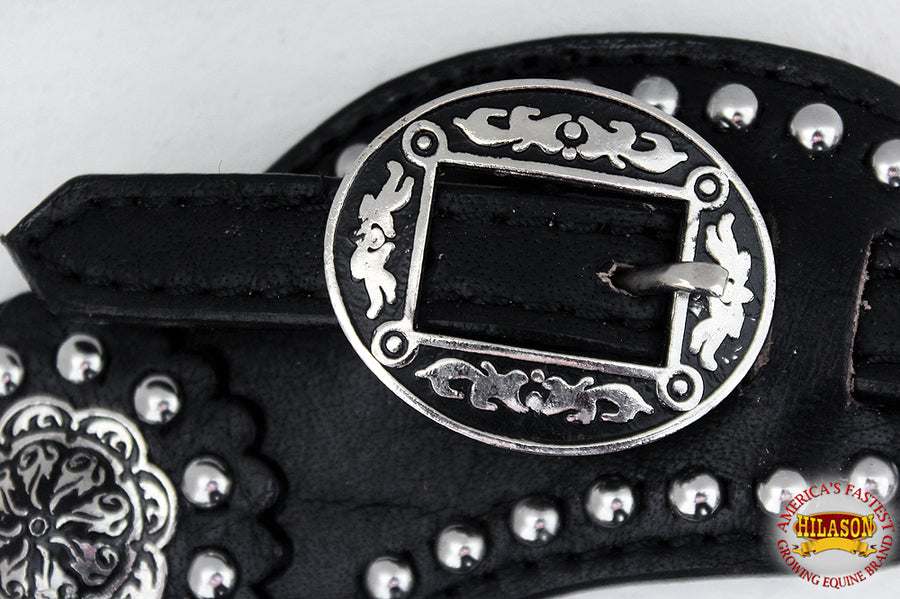 Hilason Western Leather Spur Straps Black With Studs And Concho