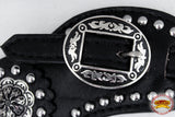 Hilason Western Leather Spur Straps Black With Studs And Concho