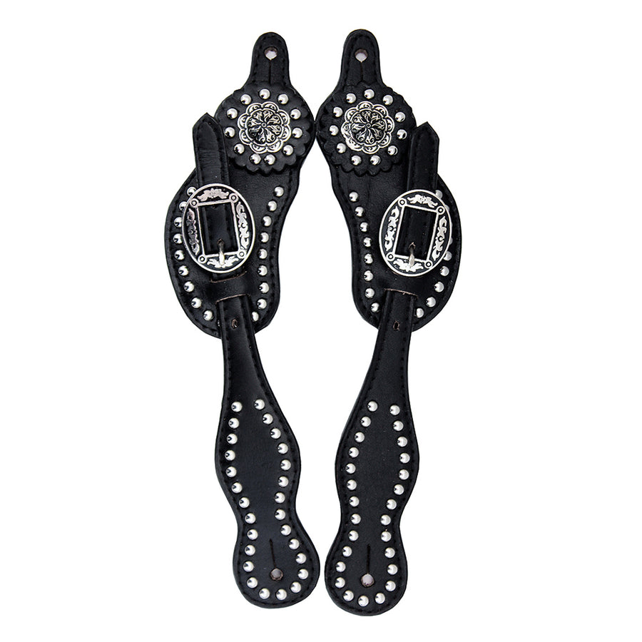 Hilason W. Leather Spur Straps Black With Studs And Concho by Hilason – Cowboy and equestrian accessories