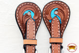 Hilason Western Leather Spur Straps Brown Floral Hand Paint Turquoise