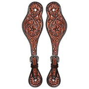 Hilason Western Leather Spur Straps Brown Floral Carving Rustic Vintage