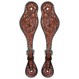 Hilason Western Leather Spur Straps Brown Floral Carving Rustic Vintage