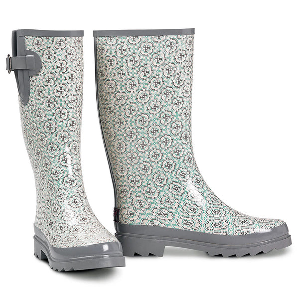 M&F Western Rain Boot women's Gray Geometric Design Round Toe Jayla Style - Uhorse