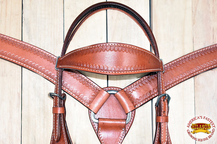 HILASON Western Genuine American Leather Horse Headstall & Breast Collar Set