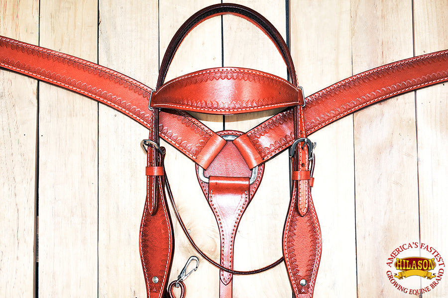 HILASON Western Genuine American Leather Horse Headstall & Breast Collar Set