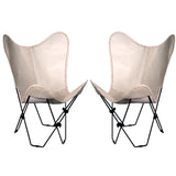 Pair Genuine Leather Butterfly Chair Folding Modern Sling Accent Seat