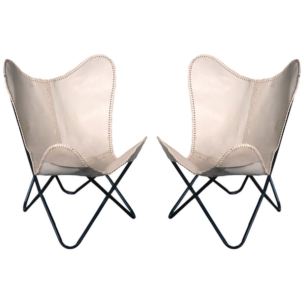Pair Genuine Leather Butterfly Chair Folding Modern Sling Accent Seat - Uhorse