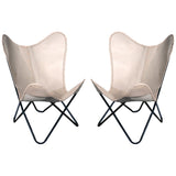 Pair Genuine Leather Butterfly Chair Folding Modern Sling Accent Seat