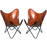 HILASON Genuine Leather Butterfly Chair Folding Lounge Modern Sling Accent Seat