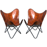 Pair Genuine Leather Butterfly Chair Folding Modern Sling Accent Seat