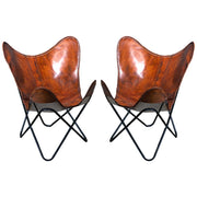 HILASON Pair Genuine Leather Butterfly Chair Folding Modern Sling Accent Seat | Lounge