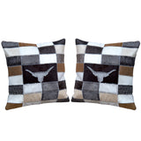 Set Of 2 Western Cowhide Leather Hair On Patchwork Cushion Pillow Cover