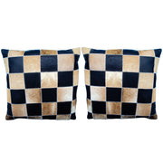 Set Of 2 Smooth Leather Patchwork Cushion Pillow Cover 16 X
