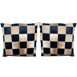 Set Of 2 Smooth Leather Patchwork Cushion Pillow Cover 16 X 16