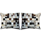 Hilason Set Of 2 Cowhide Leather Hair-On Patchwork Cushion Pillow Cover 16 X - Uhorse