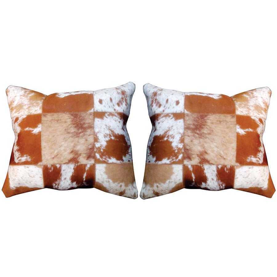 Hilason Set Of 2 Cowhide Leather Hair-On Patchwork Cushion Pillow Cover 16 X - Uhorse