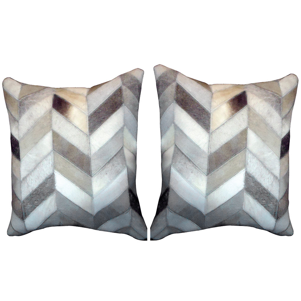 Set Of 2 Cowhide Leather Hair-On Patchwork Cushion Pillow Cover 16 X 16