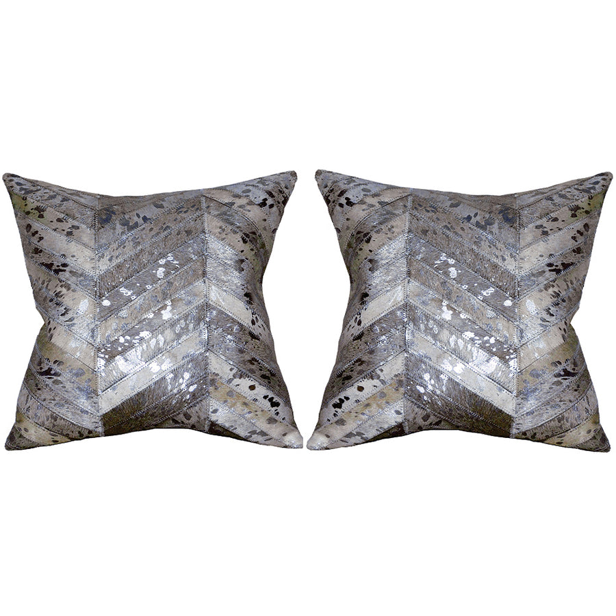 Hilason Set Of 2 Cowhide Leather Hair-On Patchwork Cushion Pillow Cover 16 X - Uhorse