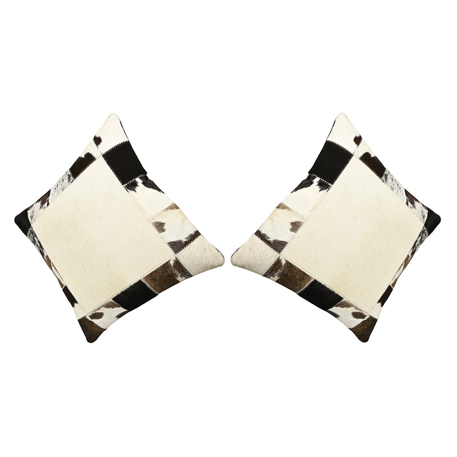 Hilason Set Of 2 Cowhide Leather Hair-On Patchwork Cushion Pillow Cover 16 X - Uhorse
