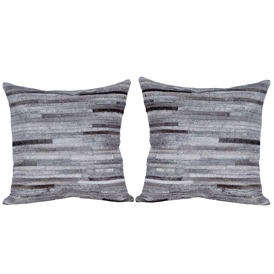 Hilason Set Of 2 Cowhide Leather Hair-On Patchwork Cushion Pillow Cover 16 X - Hilason
