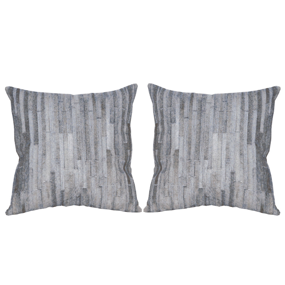 Set Of 2 Cowhide Leather Hair-On Patchwork Cushion Pillow Cover 16 X 16