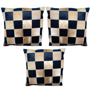 Set Of 3 Smooth Leather Patchwork Cushion Pillow Cover 16 X