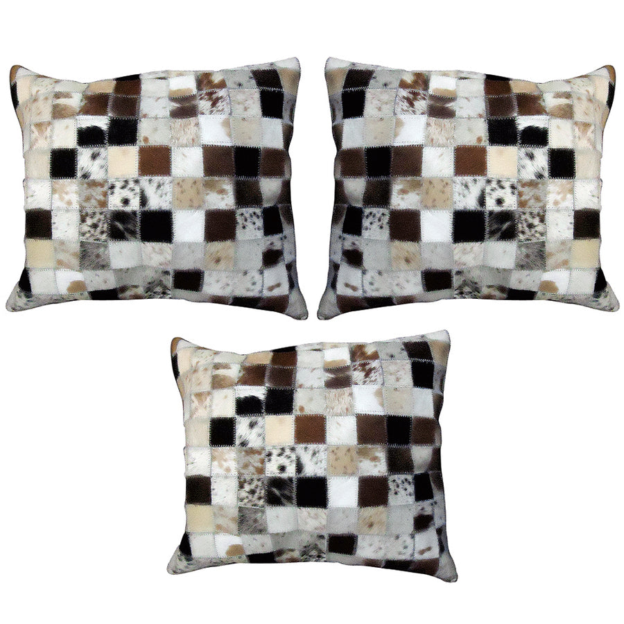 Patchwork cowhide pillow cover with black and white squares - Uhorse