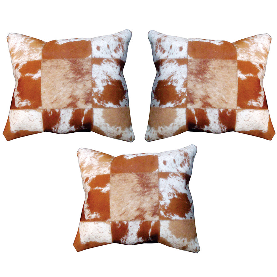 Cowhide patchwork throw pillow, brown and white - Uhorse