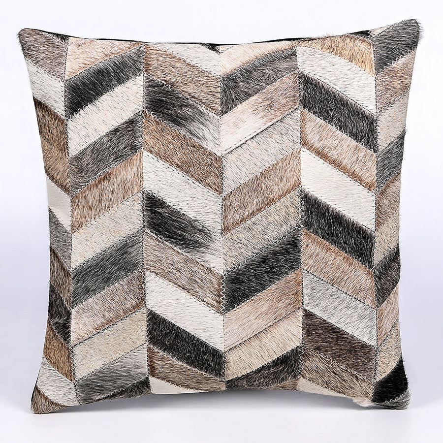 Hilason Set Of 3 Cowhide Leather Hair-On Patchwork Cushion Pillow Cover 16 X