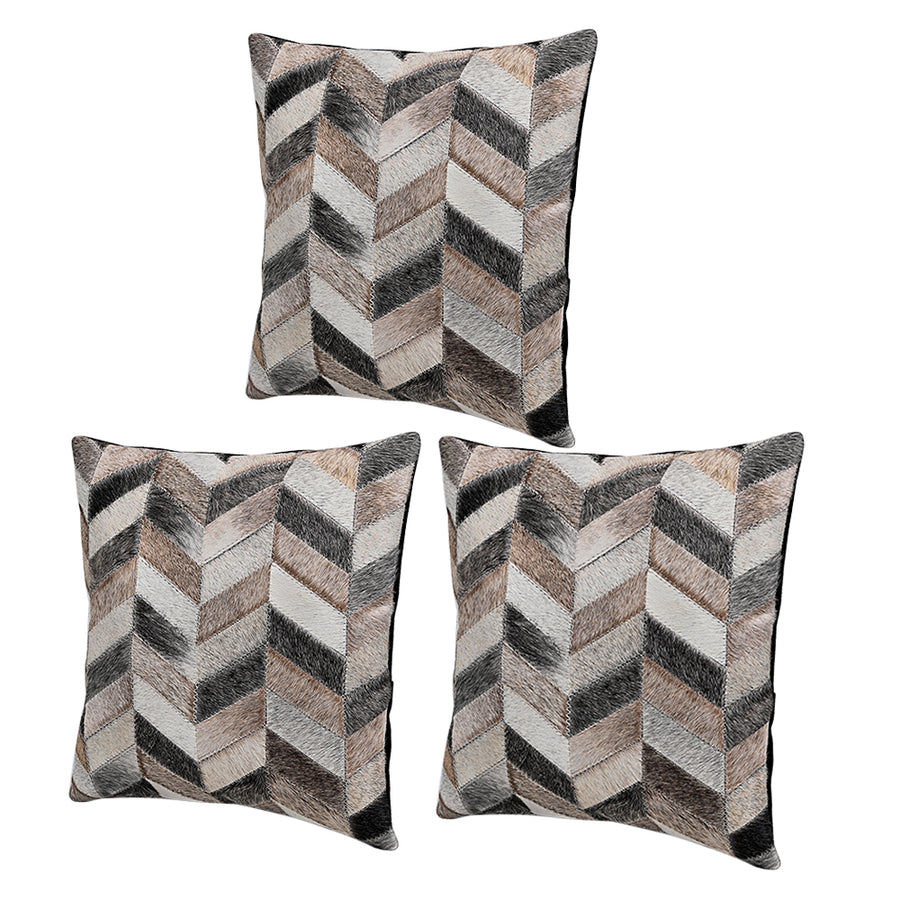Hilason Set Of 3 Cowhide Leather Hair-On Patchwork Cushion Pillow Cover 16 X - Uhorse