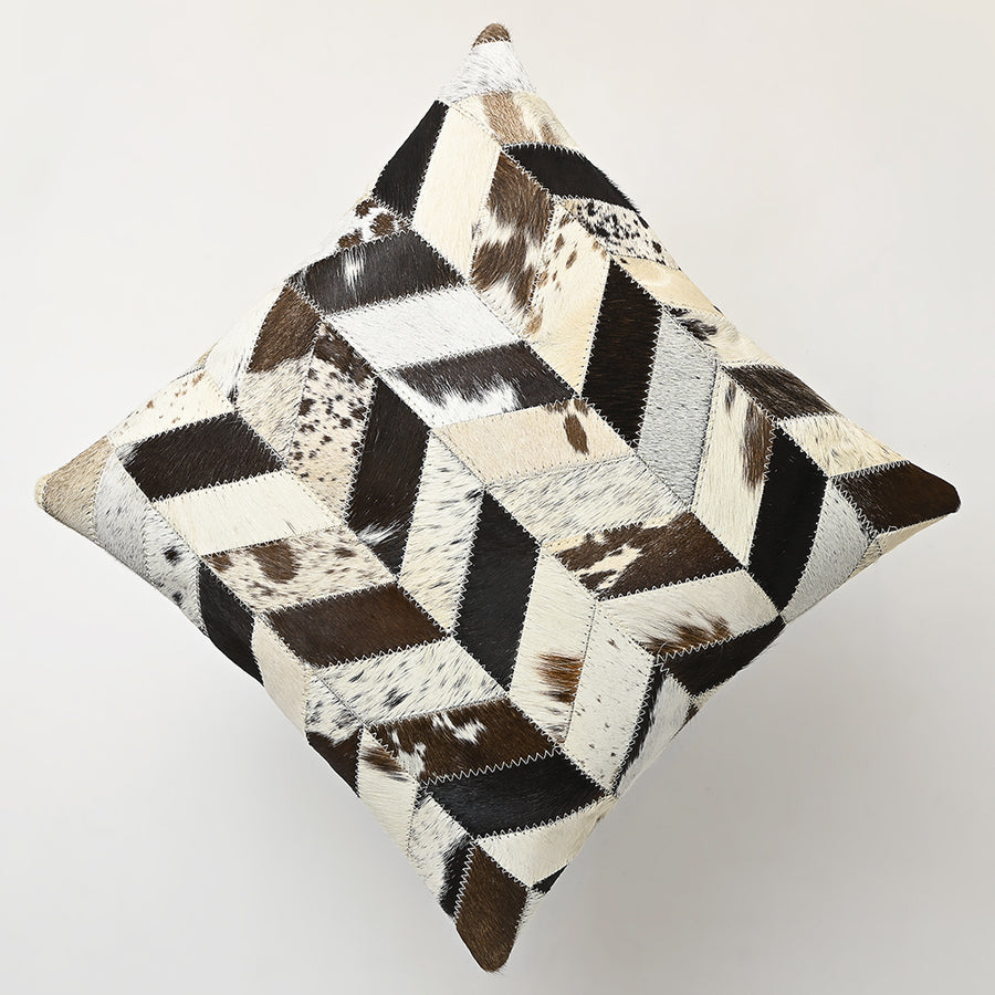 Set Of 3 Cowhide Leather Hair-On Patchwork Cushion Pillow Cover 16 X