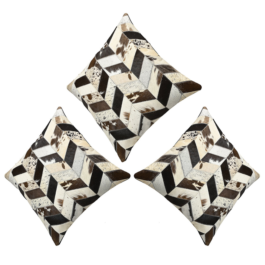 Set Of 3 Cowhide Leather Hair-On Patchwork Cushion Pillow Cover 16 X - Uhorse