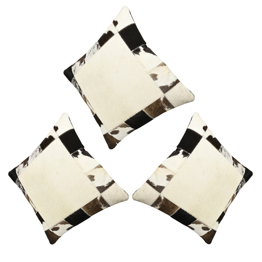 Hilason Set Of 3 Cowhide Leather Hair-On Patchwork Cushion Pillow Cover 16 X - Uhorse