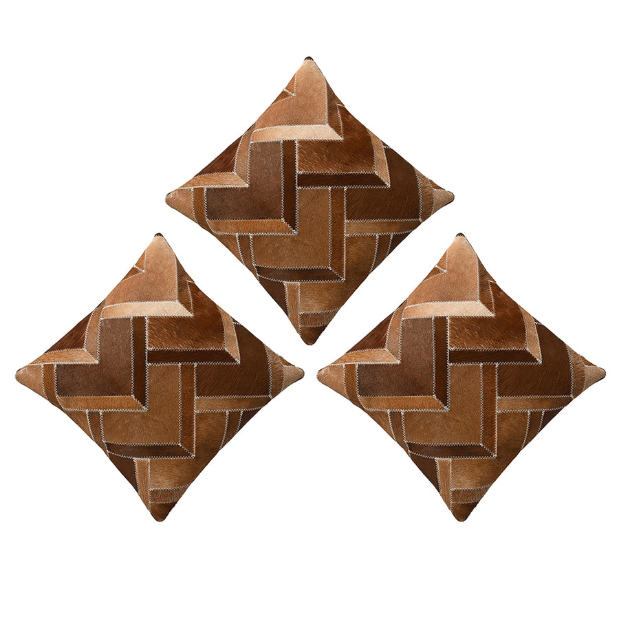 Hilason Set Of 3 Cowhide Leather Hair-On Patchwork Cushion Pillow Cover 16 X - Uhorse