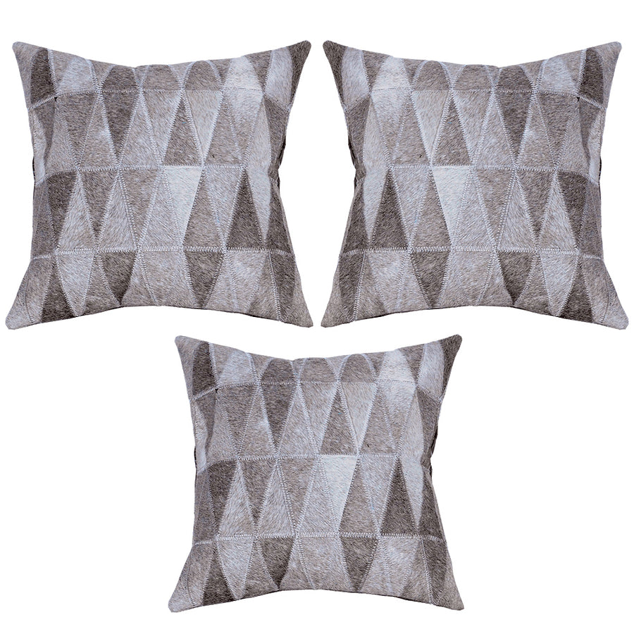 Hilason Set Of 3 Cowhide Leather Hair-On Patchwork Cushion Pillow Cover 16 X - Uhorse