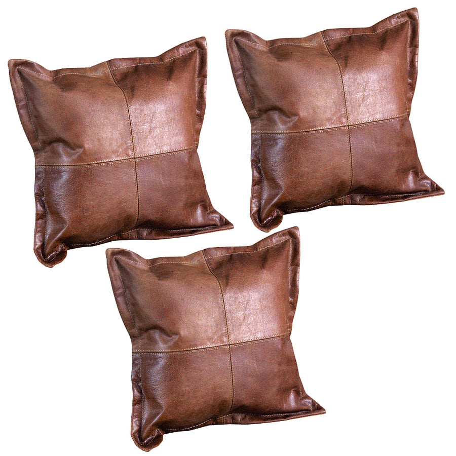 Brown leather pillow with center seam and stitching detail - Uhorse