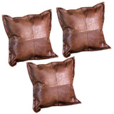 Hilason Set Of 3 Genuine Antique Vintage Leather Pillow Cushion Cover 18 X - Uhorse