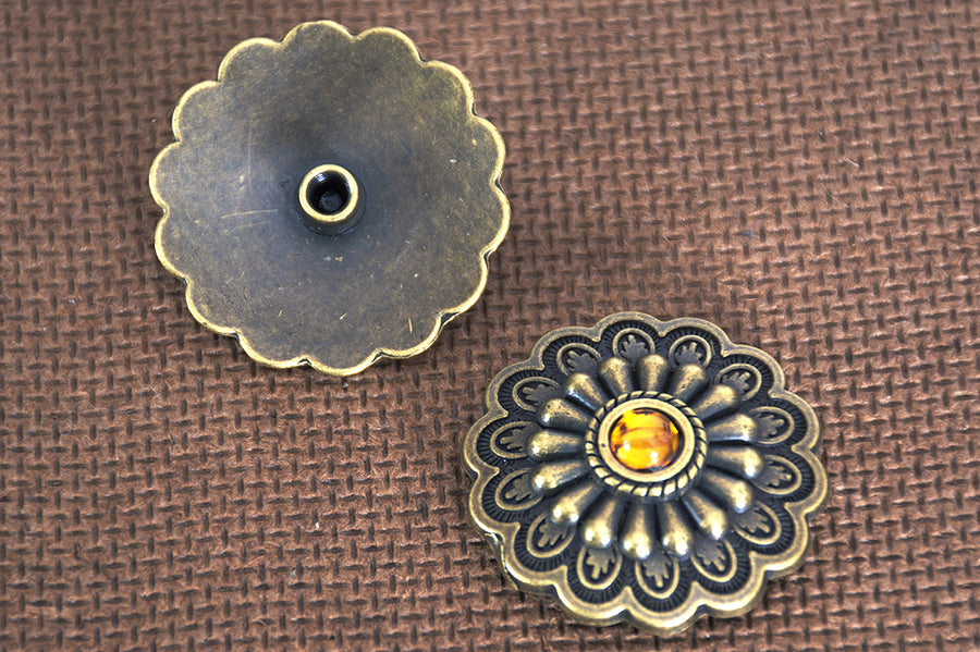 HILASON Antique Brass Berry Concho Topaz Stone Saddle Horse Color | Bridle Conchos Slotted