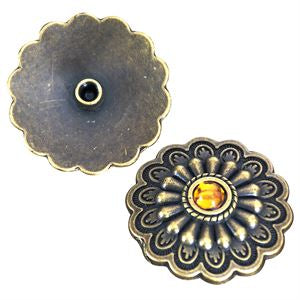 1 pieces Hilason Antique Brass Berry Concho Topaz Stone Saddle Horse 1.25" - Uhorse