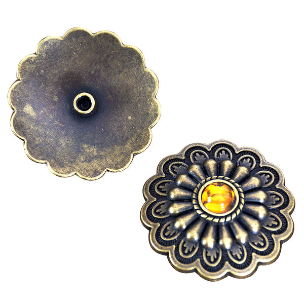 1.5 Inch HILASON Western Screw Back Concho Antique Brass with Yellow Crystals - Uhorse
