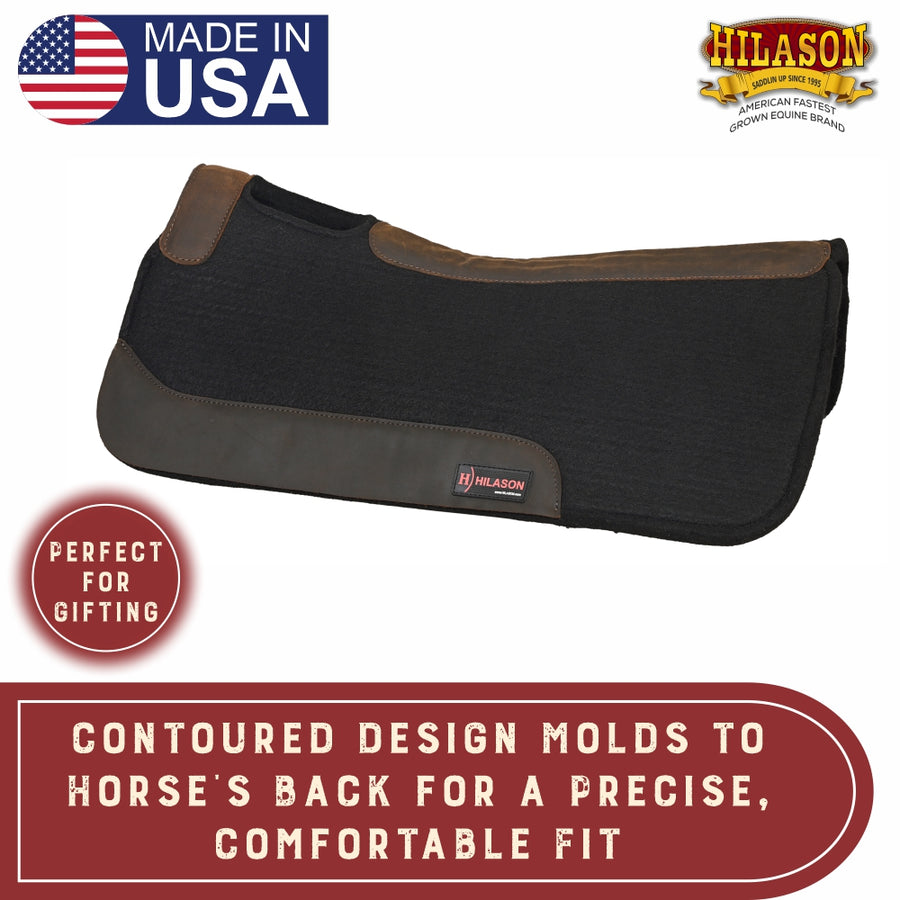 HILASON Western Wool Felt Horse Saddle Pad W/ Distressed Wear Leather Made in USA | for Horses