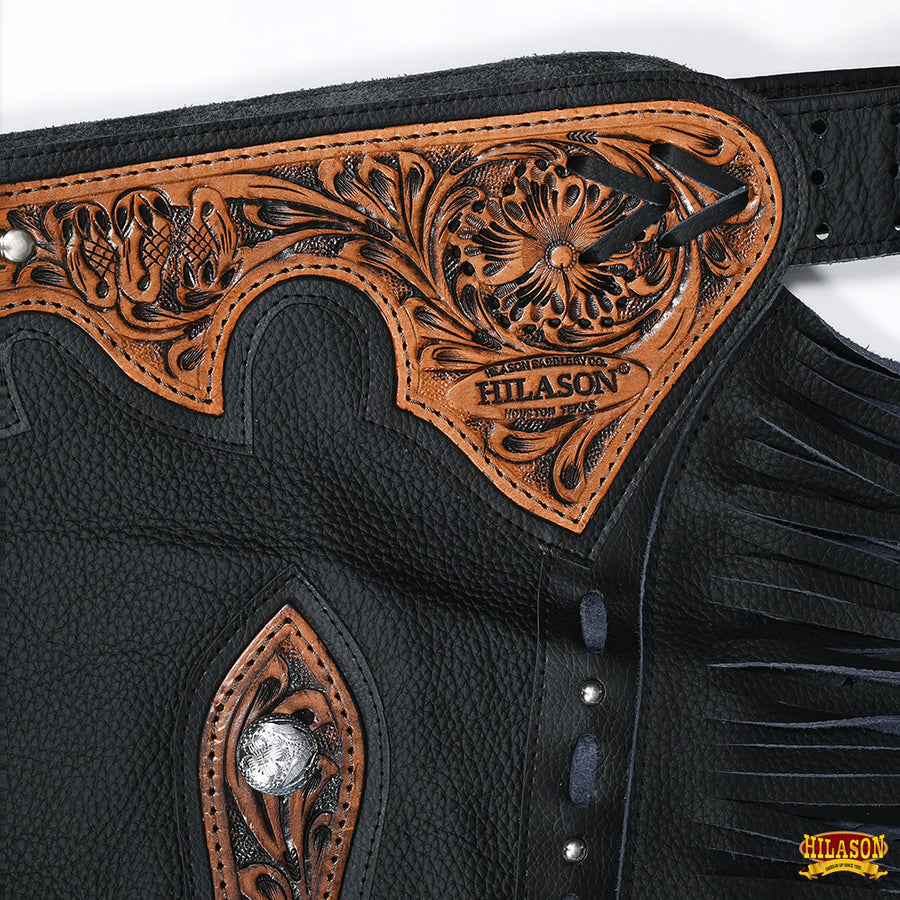HILASON Adult Pro Rodeo Bronc Bull-Riding Genuine Leather Chinks | Handmade Chaps Western Riding for Adults Hand Tooled